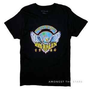 Van Halen Tour Of The World 1984 Vintage Print Oversized Black Band T-Shirt